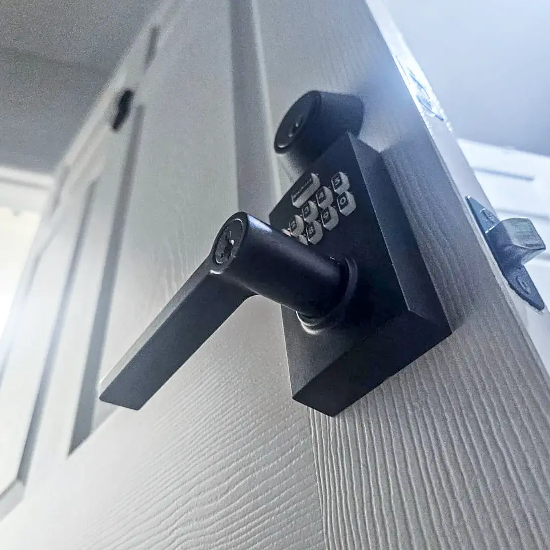Keypad door lock installed on interior door – secure smart lock setup in North Jersey
