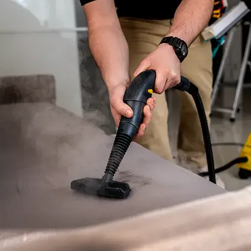 Professional upholstery cleaning on sofa using steam extraction method